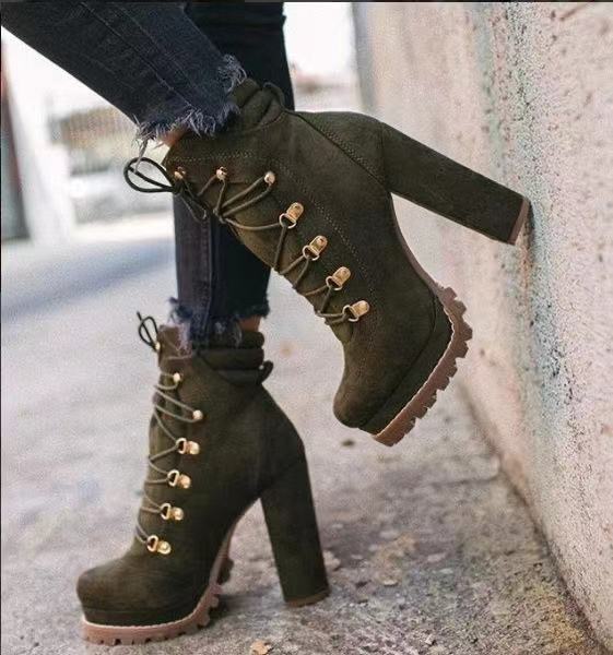 Platform Rivet Laced-Up Heel Ankle Boots