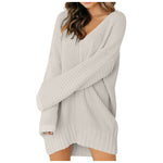 Load image into Gallery viewer, Loose V-Neck Long-sleeved Knitted Sweater Mini Dresses
