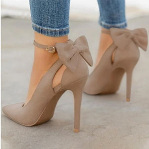 Pointed Toe Buckle Strap Bowknot Pumps