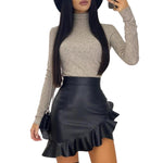 Load image into Gallery viewer, Faux Leather Ruffle Asymmetric Pencil Mini Skirt
