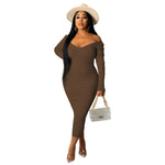 Load image into Gallery viewer, Long Sleeve Ribbed Knitted Bodycon Midi Dresses
