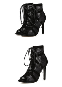 Open Toe Mesh Laced Boots