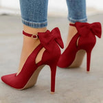 Load image into Gallery viewer, Pointed Toe Buckle Strap Bowknot Pumps
