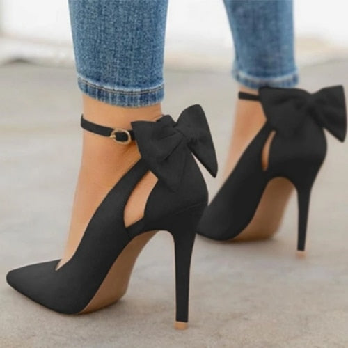 Pointed Toe Buckle Strap Bowknot Pumps