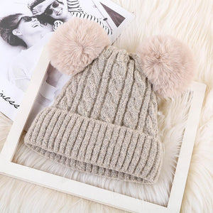 Two Pompom Fur Beanies