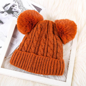 Two Pompom Fur Beanies