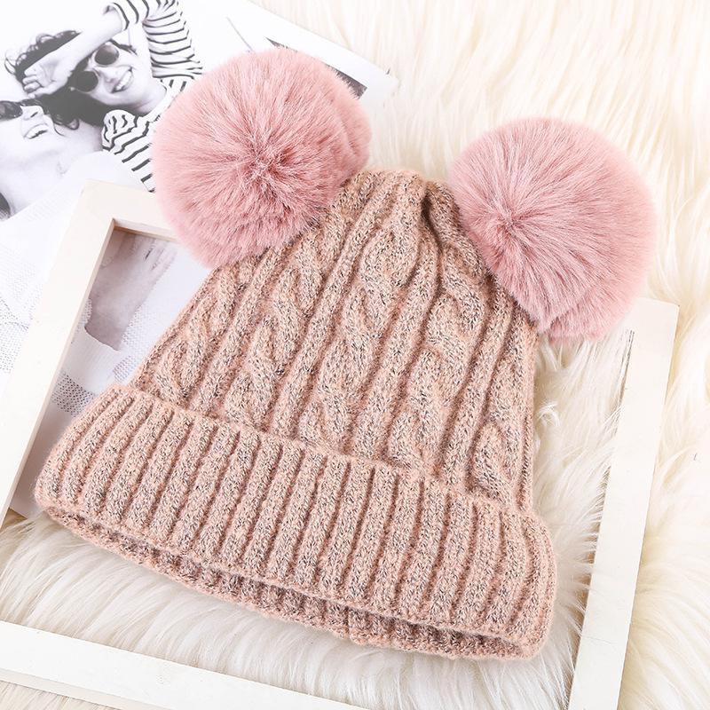 Two Pompom Fur Beanies