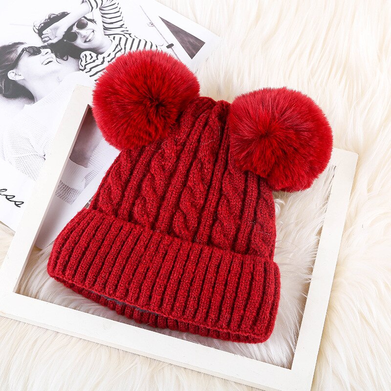 Two Pompom Fur Beanies