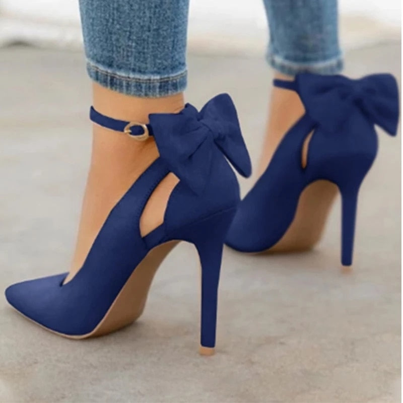 Pointed Toe Buckle Strap Bowknot Pumps