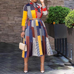 Load image into Gallery viewer, Pleated Long Sleeve Patchwork Dress
