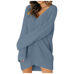 Load image into Gallery viewer, Loose V-Neck Long-sleeved Knitted Sweater Mini Dresses
