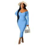 Load image into Gallery viewer, Long Sleeve Ribbed Knitted Bodycon Midi Dresses
