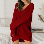 Load image into Gallery viewer, Loose V-Neck Long-sleeved Knitted Sweater Mini Dresses
