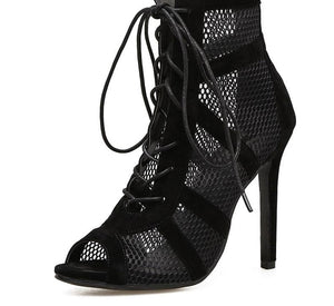 Open Toe Mesh Laced Boots